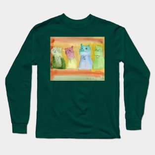 Celebratory Cats in Watercolors Long Sleeve T-Shirt